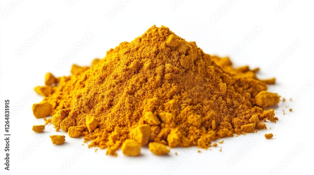 Vibrant Yellow Spice Pile on White Background for Culinary Use Vibrant Yellow Spice Pile on White Background for Culinary Use