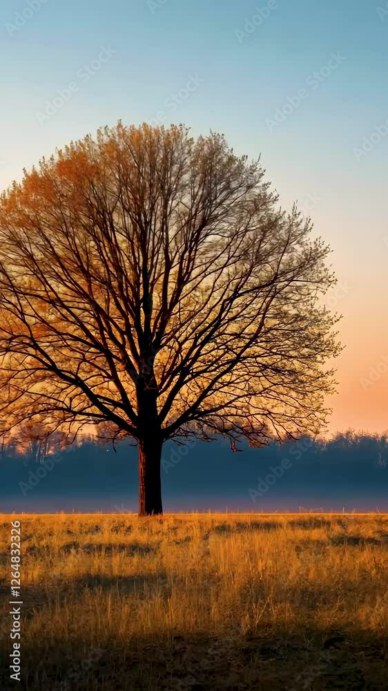 Majestic tree under a colorful sky at sunset Majestic tree under a colorful sky at sunset