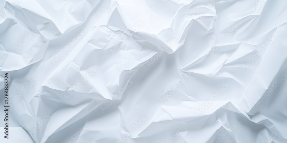 Crumpled white paper texture with abstract folds and shadows creating artistic background Crumpled white paper texture with abstract folds and shadows creating artistic background