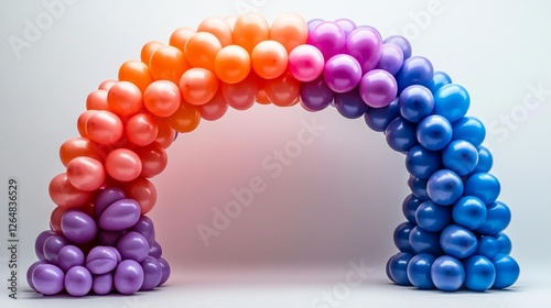 Vibrant rainbow arch made from colorful balloons. Generative AI photo