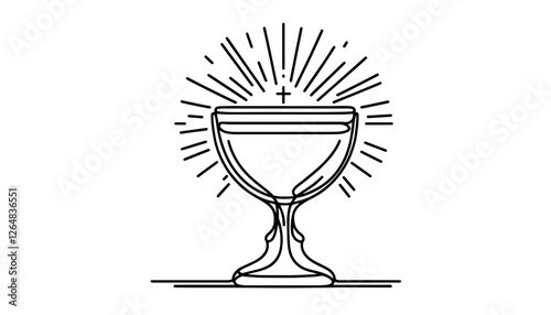 sacred chalice with cross and rays in stylized line art