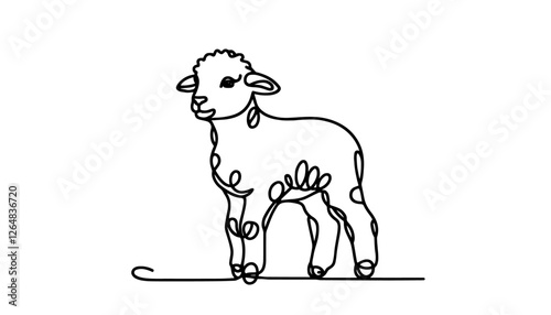 lamb in minimalistic one line drawing style black vector