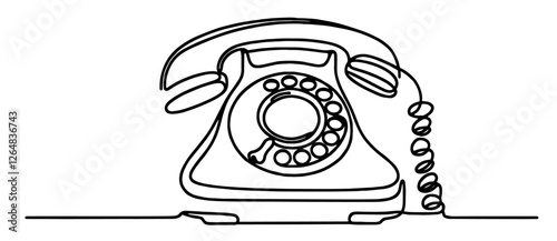 vintage retro rotary telephone in one line drawing style monoline