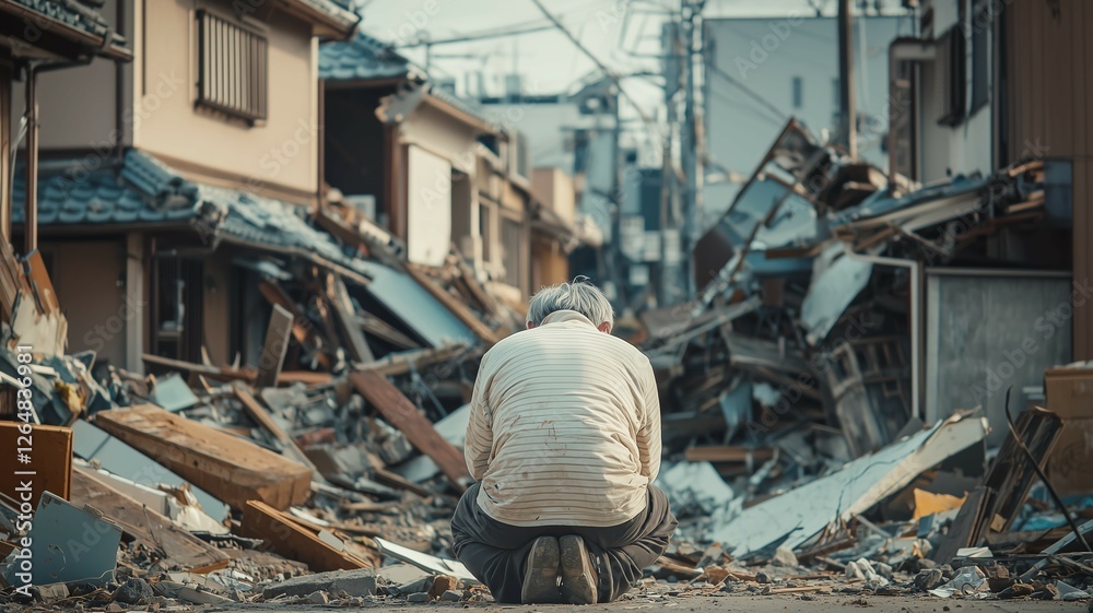 Fototapeta premium 巨大地震による日本家屋の倒壊