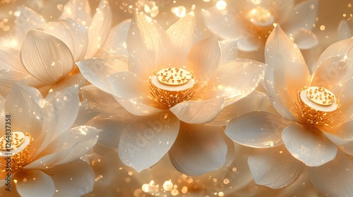 Golden Gleaming Lotus Flowers Elegant Botanical Close Up Soft Light