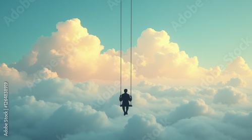 Surreal Loneliness: A Figure on a Swing in the Clouds