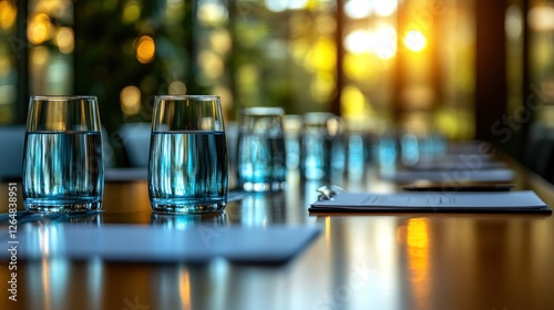 Meeting Preparation: Glasses of Water on a Conference Table