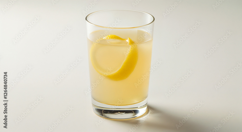 Simple Ginger Lemon Mocktail, Refreshing and Clean, Garnished with Lemon Peel, Against a White Background Simple Ginger Lemon Mocktail, Refreshing and Clean, Garnished with Lemon Peel, Against a White Background