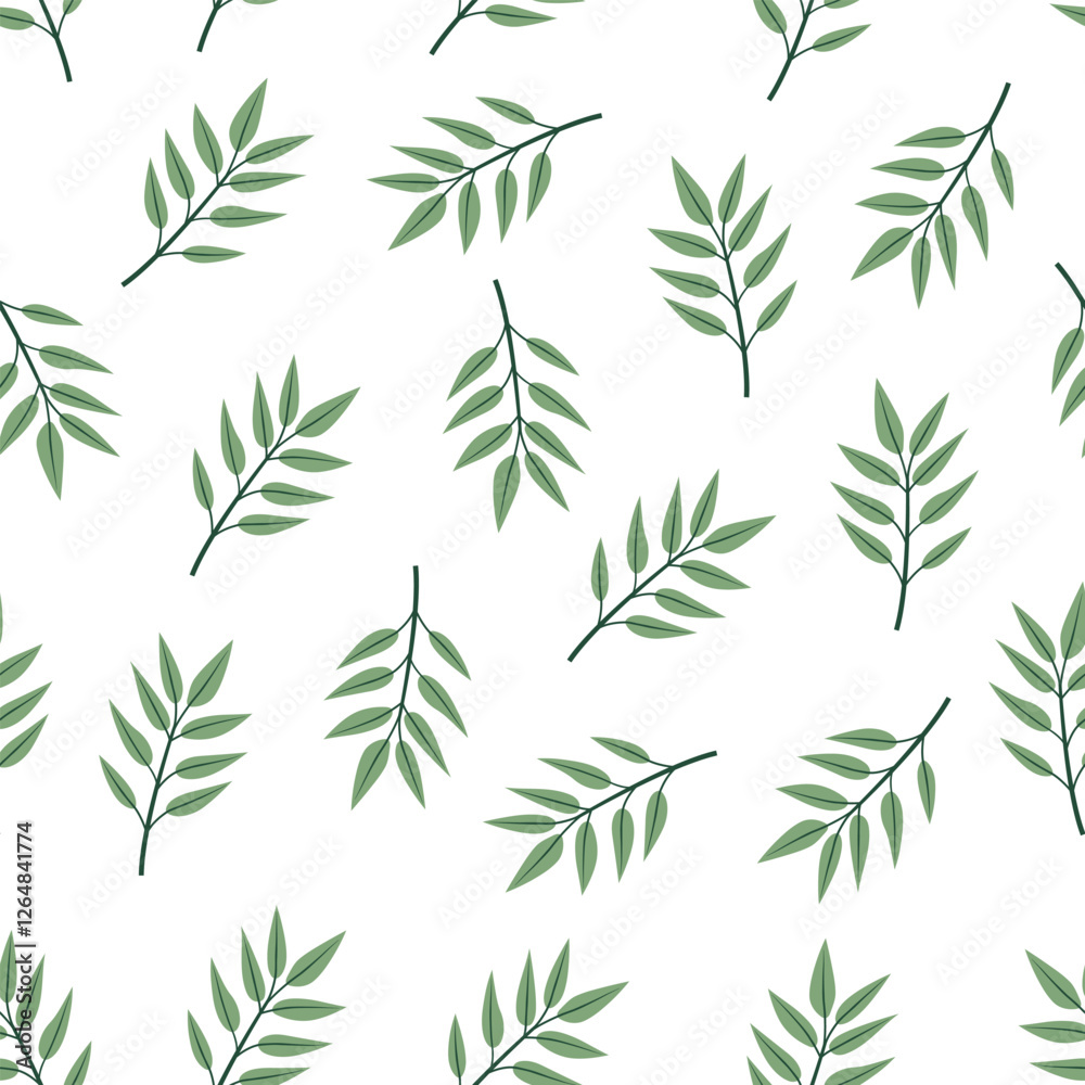 Fototapeta premium Simple green vector pattern with leaves illustration