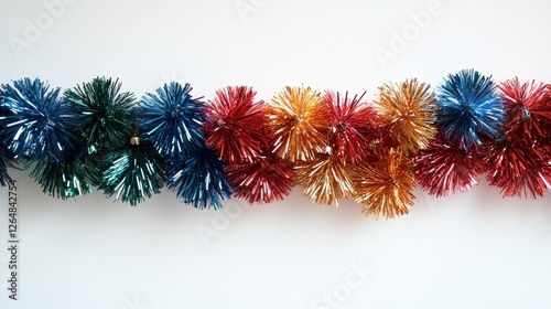 Shiny tinsel decorations in various colors isolated on a white background. Generative AI photo