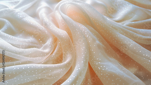 Close up of a white fabric with soft, delicate lines.. White satin texture. Beautiful soft white pattern natural wave texture background.