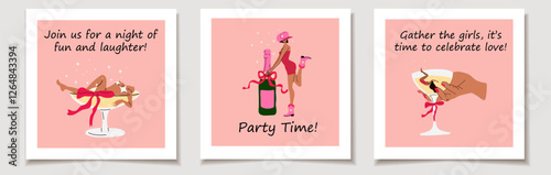 Bachelorette Party Invitation Set.  Fun and Festive Cards