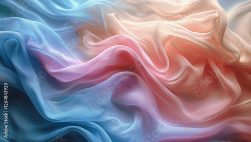 Close up of   fabric with  soft pastel colors, including blue, pink, and white, Soft and pastel tones intertwining