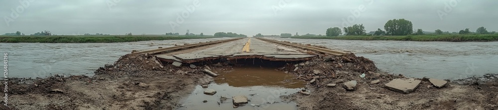 Flooded road due to natural disaster and heavy rains. Generative AI Flooded road due to natural disaster and heavy rains. Generative AI