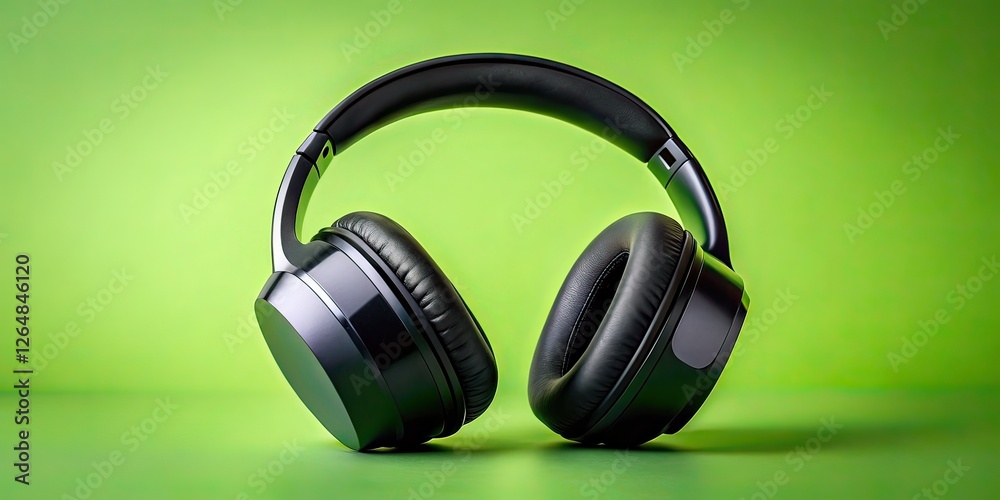Black Bluetooth Headphones Silhouette on Green Background AI Art Black Bluetooth Headphones Silhouette on Green Background AI Art