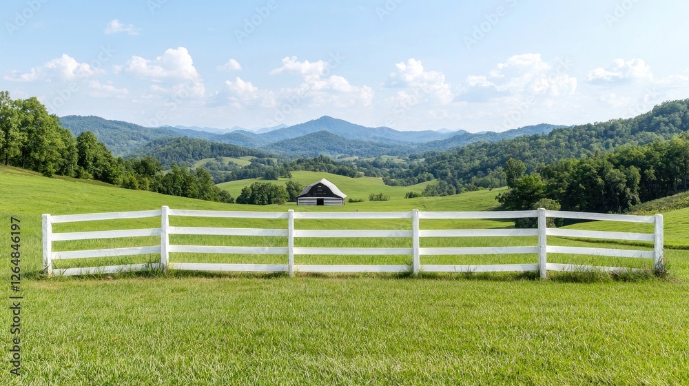 Summer mountain valley barn landscape scenic view Summer mountain valley barn landscape scenic view
