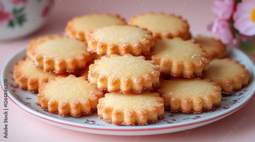 A plate of delicious buttery shortbread cookies, perfect for afternoon tea. The delicate, melt-in-your-mouth texture and subtle sweetness make them irresistible. A plate of delicious buttery shortbread cookies, perfect for afternoon tea. The delicate, melt-in-your-mouth texture and subtle sweetness make them irresistible.