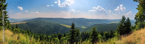 Mountain landscape banner in wide-angle lens, Beautiful breath-taking natural scenery. Perfect concept image for outdoor sports, hiking travel, environment protection.