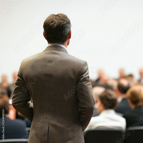 Businessman standing with his team in front of the office on a city street photo