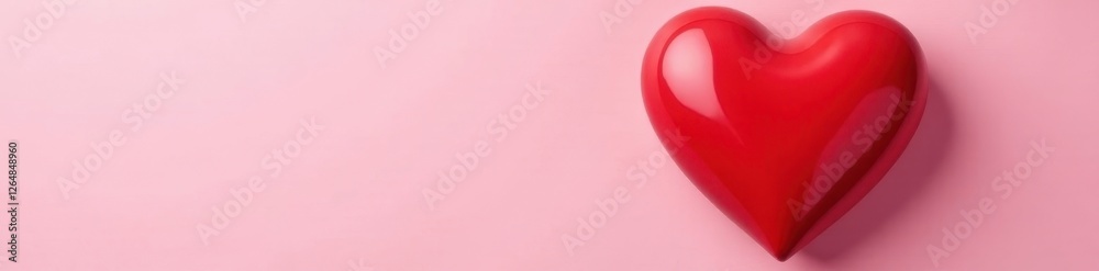 Classic red heart, glossy finish on pastel pink backdrop, isolated, illustration, romantic