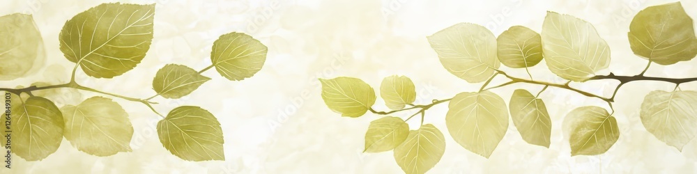 Obraz premium Minimalist Floral Design with Delicate Yellow Leaves on a Soft Gradient Watercolor Wash