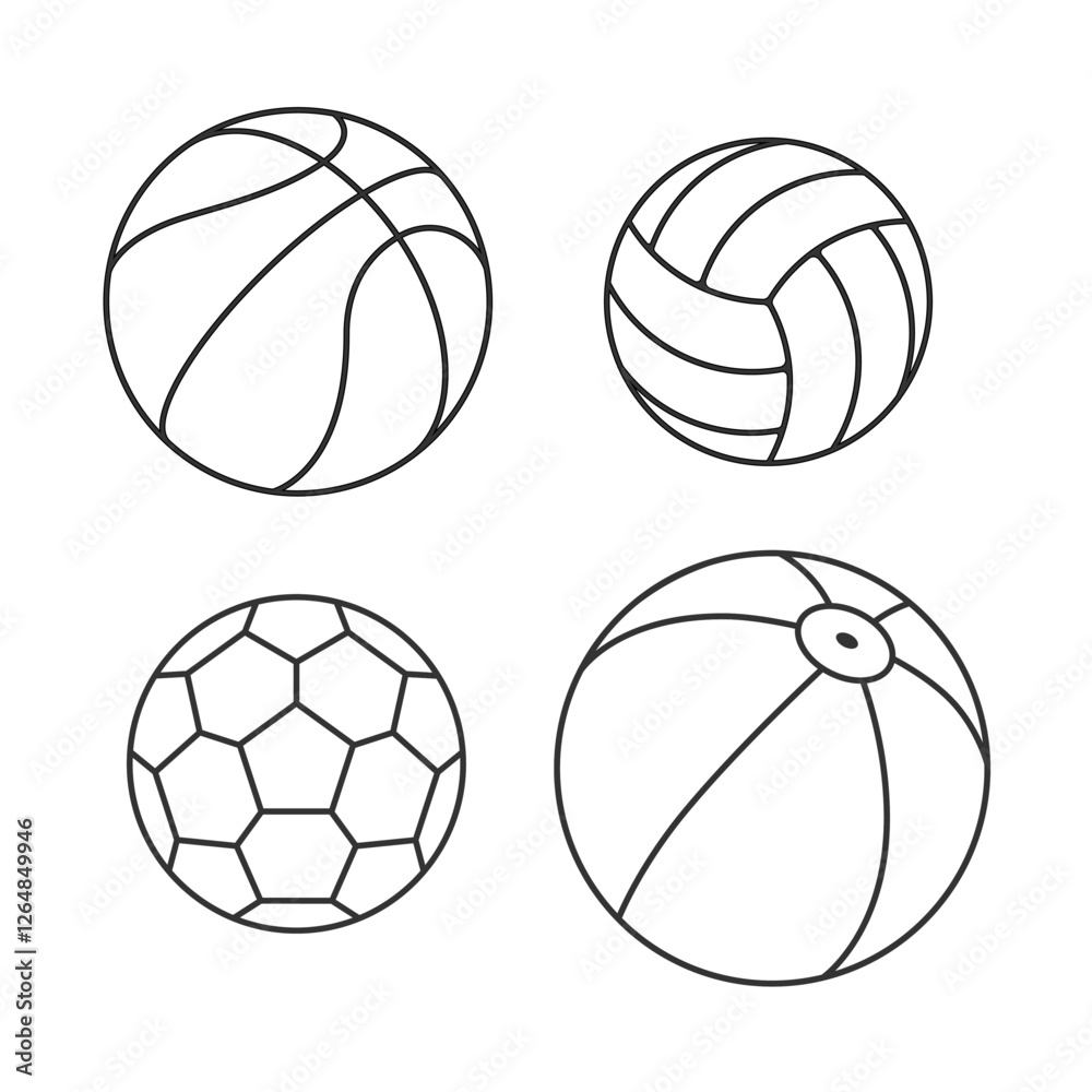 Sport balls graphic icons set. Different balls isolated signs on white background. Vector illustration Sport balls graphic icons set. Different balls isolated signs on white background. Vector illustration
