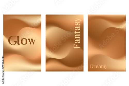 Abstract chocolate brown poster set, smooth blur gradient background, glowing lights, shadows tanned gradation banner. Aesthetic coffee color wallpaper with copy space. Vintage wavy texture