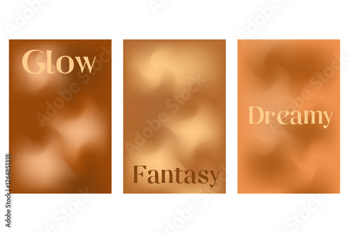 Abstract chocolate brown poster set, smooth blur gradient background, glowing lights, shadows tanned gradation banner. Aesthetic coffee color wallpaper with copy space. Vintage wavy texture