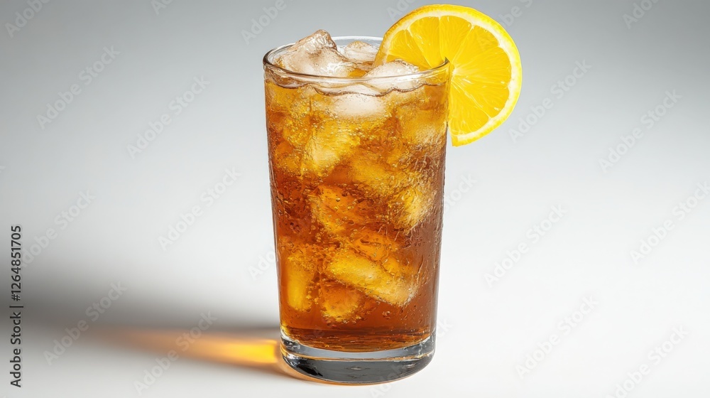 Refreshing Iced Tea with Lemon Slice in a Tall Glass on Light Background Refreshing Iced Tea with Lemon Slice in a Tall Glass on Light Background