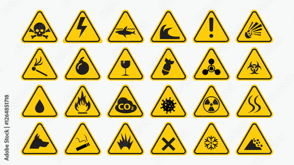 Danger Signs Collection – High-Quality Vector Hazard Symbols for Safety and Risk Indication
Danger Signs Collection – High-Quality Vector Hazard Symbols for Safety and Risk Indication