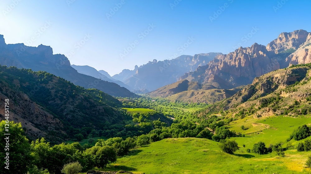 Fototapeta premium Lush Green Valley And Majestic Mountains