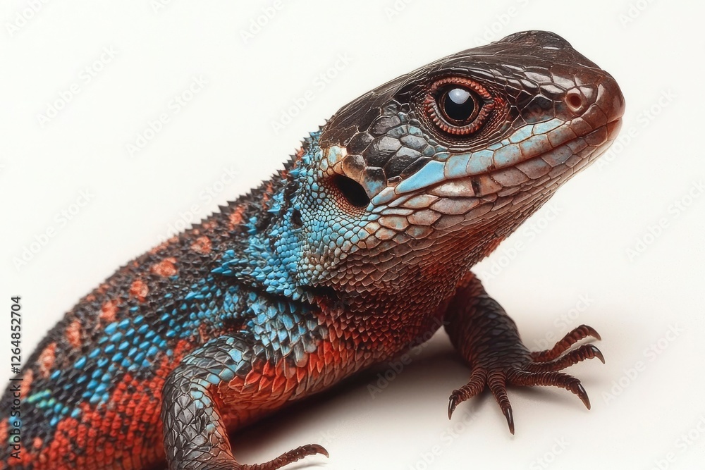 Naklejka premium Colorful lizard close-up against plain background for educational or scientific use