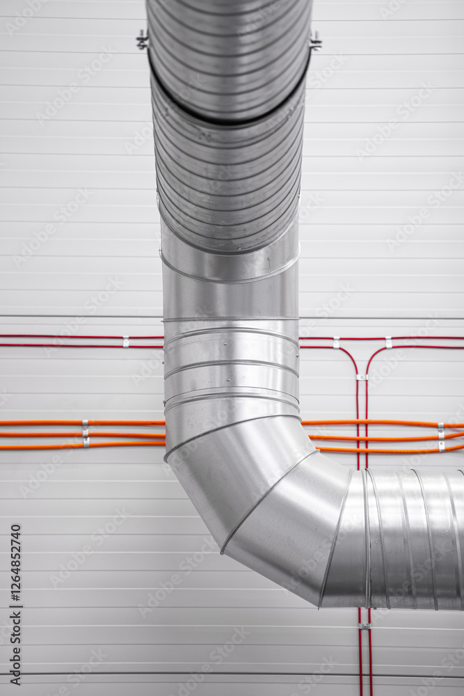 aluminum pipe - industrial space ventilation - clean background - industrial sector