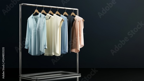 Wallpaper Mural Elegant Blouses Displayed on Modern Rack with Dark Backdrop Torontodigital.ca