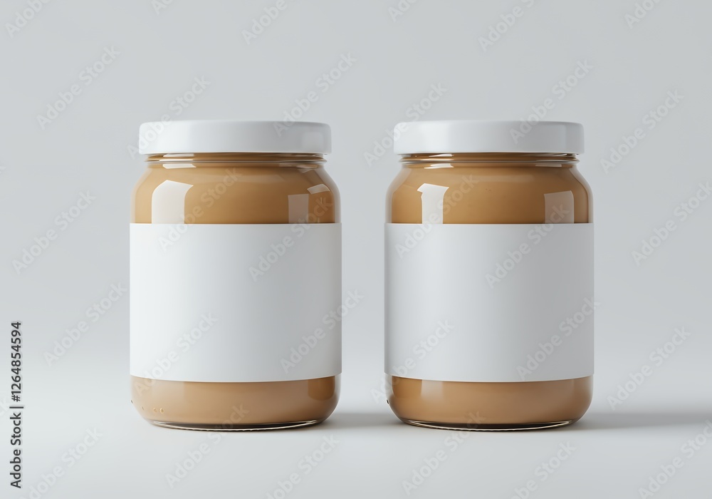 Two Jars of Peanut Butter Mockup for Product Branding Two Jars of Peanut Butter Mockup for Product Branding
