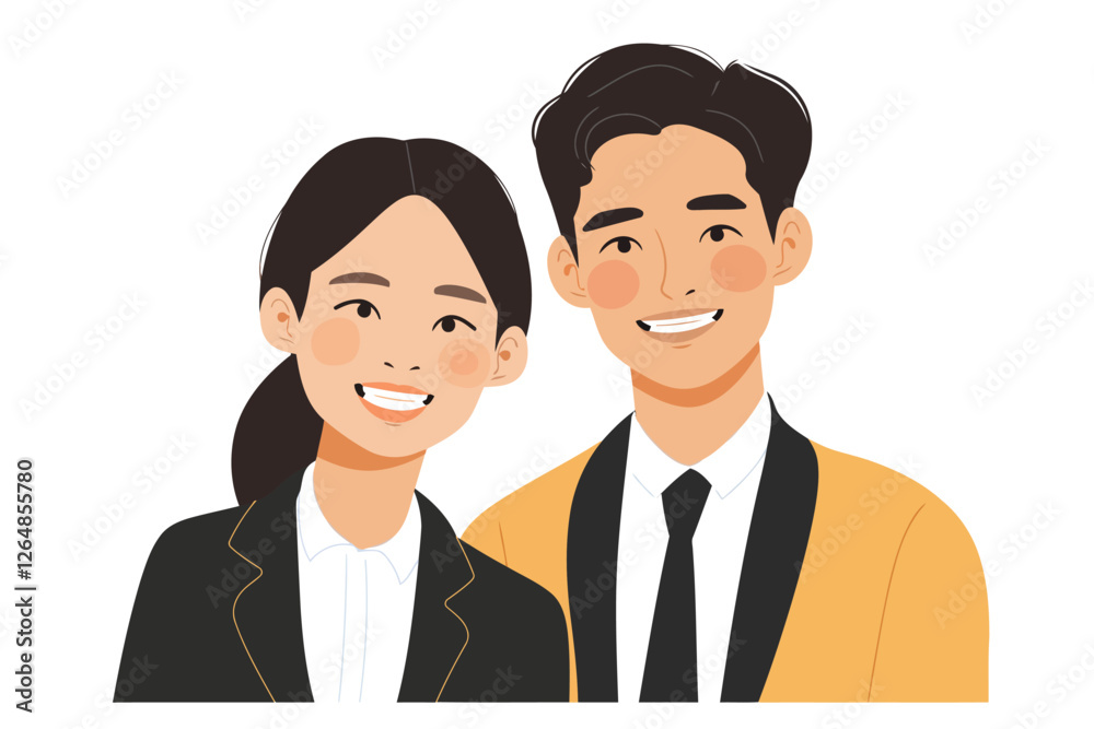 Business headshot of couple isolated illustration Business headshot of couple isolated illustration