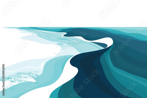 Coastal waves meeting shore abstract aerial seascape isolated illustration