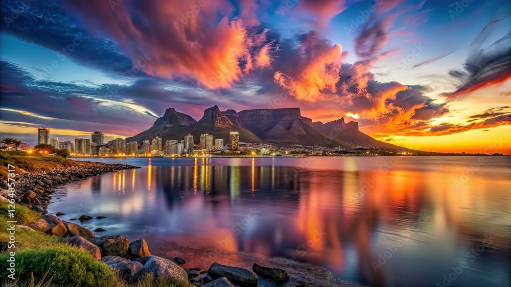 Fototapeta premium Cape Town Skyline Panorama at Twilight, Milnerton Long Exposure