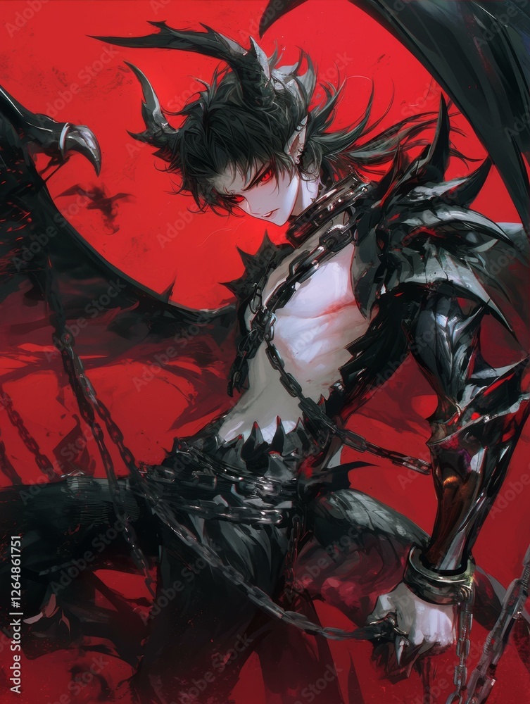Demonic Prince with Chains and Horns Fantasy Creature Dark Aesthetic Mysterious Red Background 98 Demonic Prince with Chains and Horns Fantasy Creature Dark Aesthetic Mysterious Red Background 98