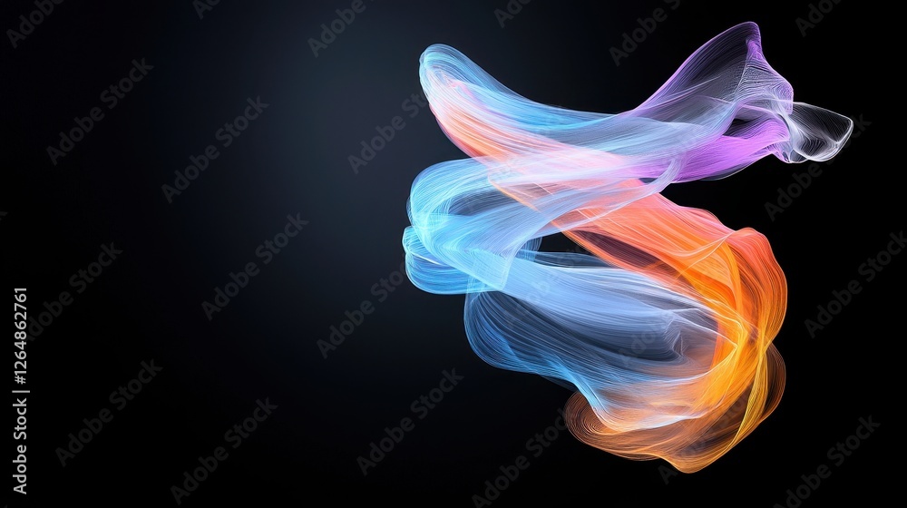 Fototapeta premium Colorful smoke swirl creating abstract patterns on a black background for artistic and design purposes