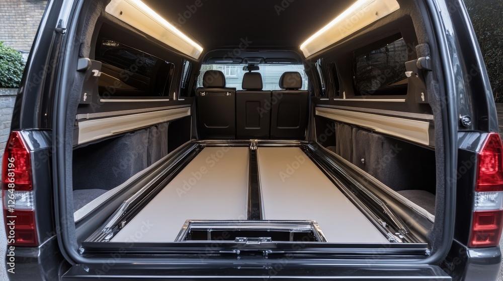 Rear Compartment of a Funeral Vehicle with Spacious Interior and Ambient Lighting Rear Compartment of a Funeral Vehicle with Spacious Interior and Ambient Lighting