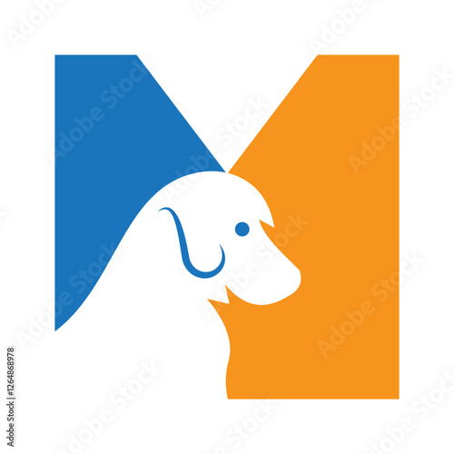 Initial Letter M Dog Logo Design Concept For Pet or Paw Symbol