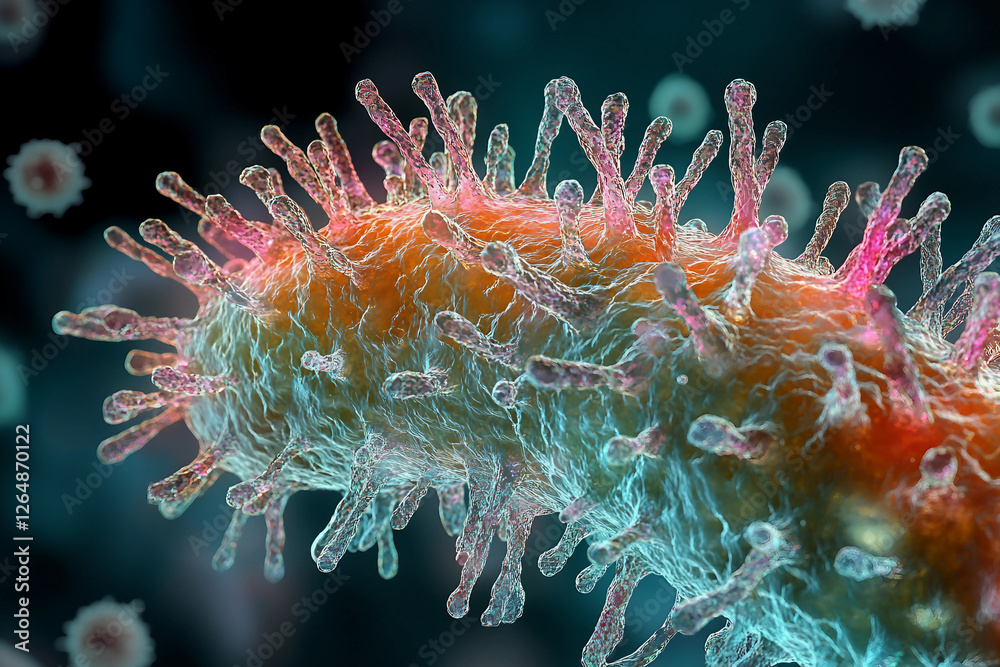 Naklejka premium Generative AI visualization of vibrant microscopic bacteria and cellular details in stunning resolution