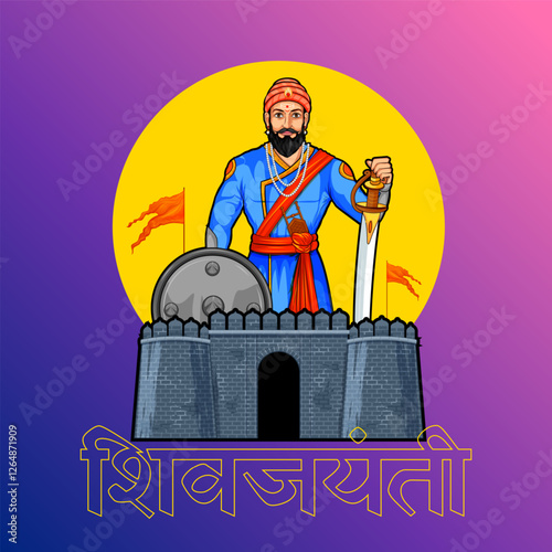 Shivaji, the great warrior of Maratha from Maharashtra India with text in Hindi meaning Chhatrapati Shivaji Maharaj