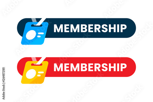 flat illustration of an ID card attached to a lanyard, featuring the word Membership. joining as a member, subscription access, or user registration button to get exclusive access