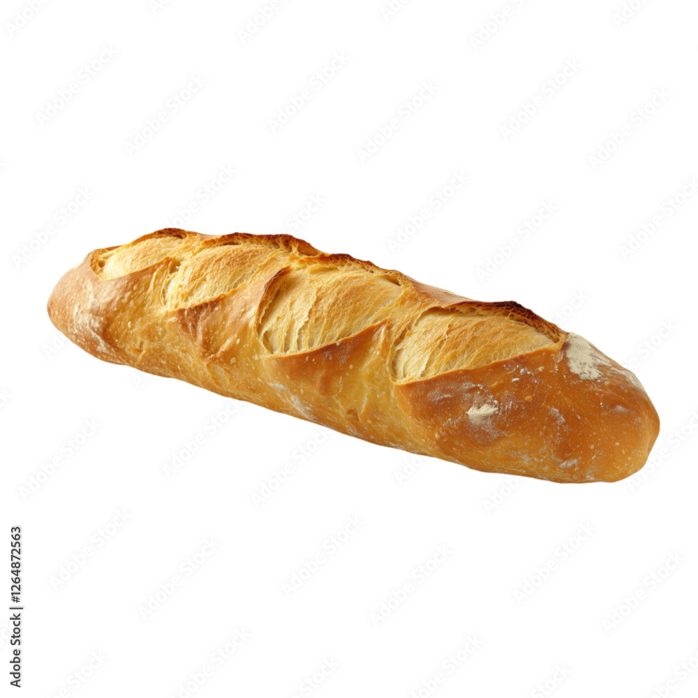 Classic French baguette with a golden crust and crisp texture, isolated on a transparent background. Classic French baguette with a golden crust and crisp texture, isolated on a transparent background.