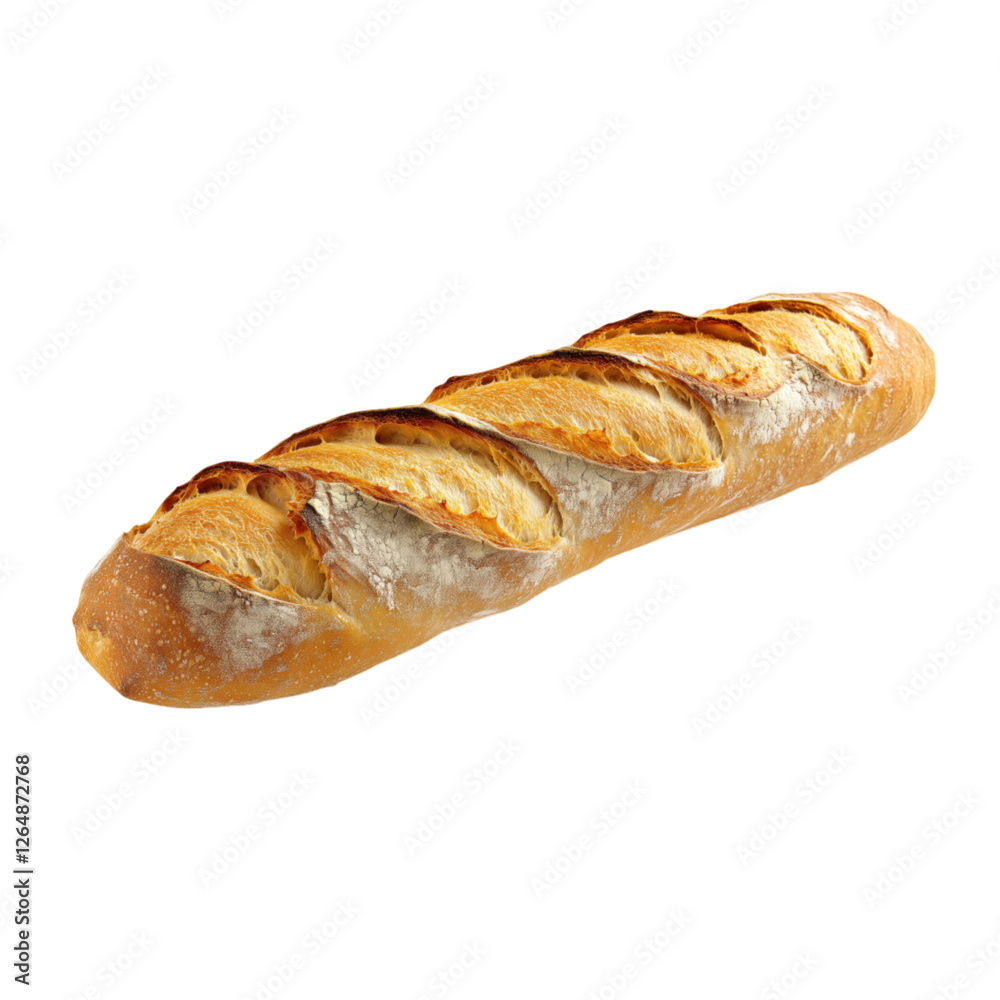 Classic French baguette with a golden crust and crisp texture, isolated on a transparent background. Classic French baguette with a golden crust and crisp texture, isolated on a transparent background.