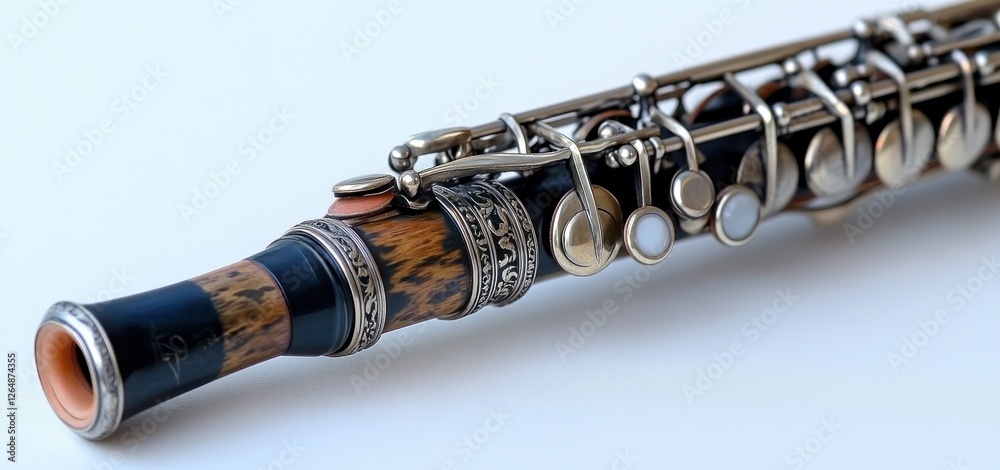 Naklejka premium Exquisitely Crafted Wooden Flute: A Masterpiece of Musical Instrument Design