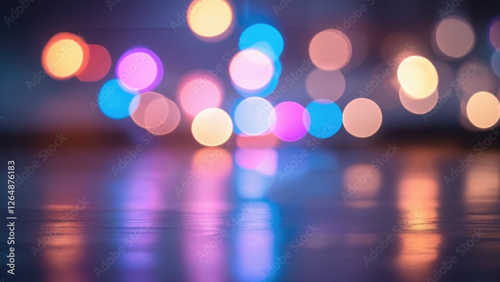 Colorful blurred bokeh lights with reflections on the surface creating a vibrant background Copy Space Colorful blurred bokeh lights with reflections on the surface creating a vibrant background Copy Space