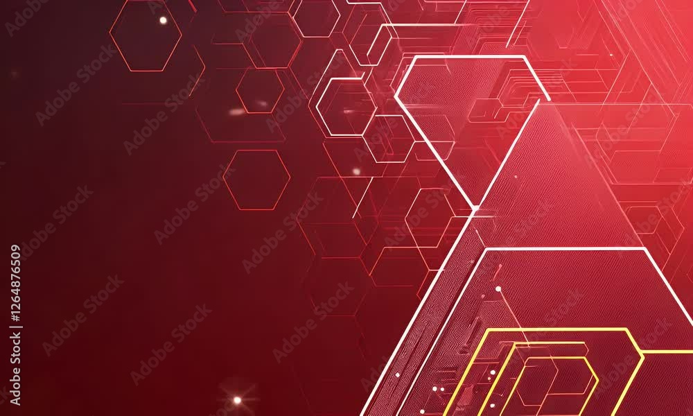 Abstract red technology background with hexagons and lines